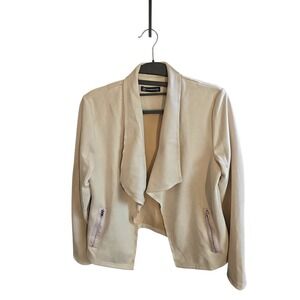Pretty Garden Chic Cream Drape Open Front Faux Suede Jacket Size Small